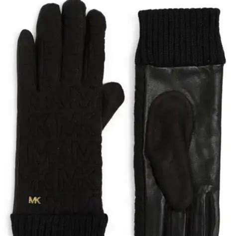 michael kors quilted logo glove with leather trim|studded leather gloves.